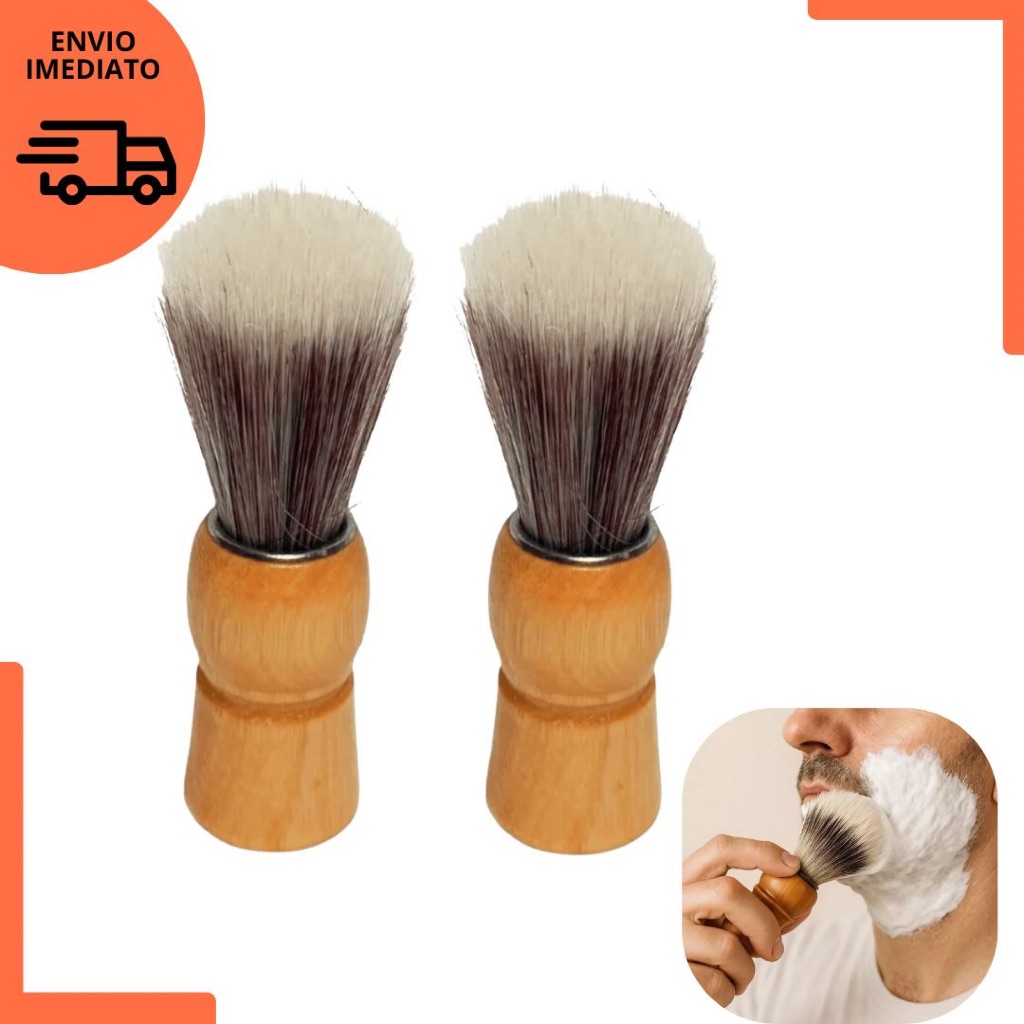Pincel para barba cabo de madeira cerdas sintétic