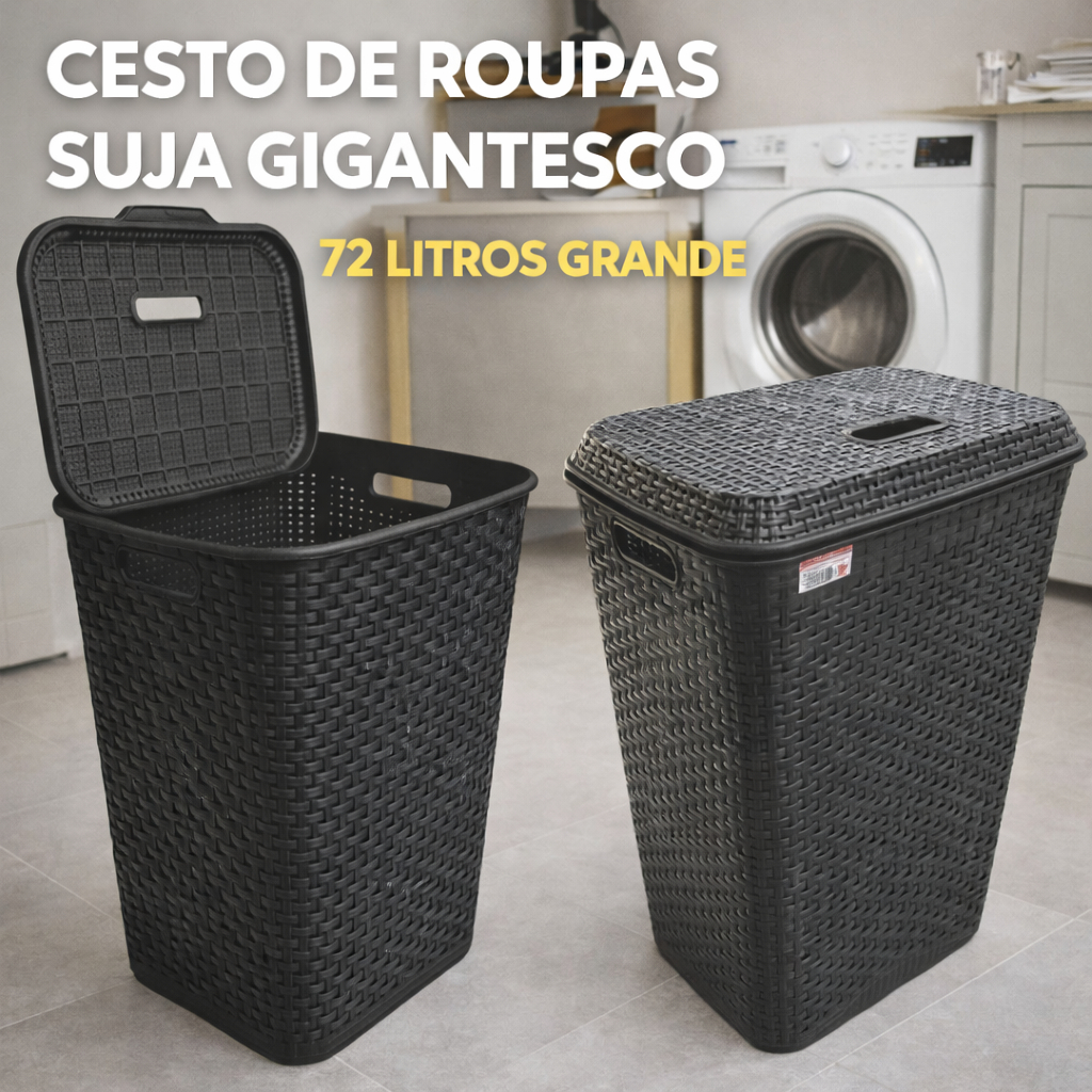 Cesto Roupa Suja 72L Gigante com Tampa Plástico R