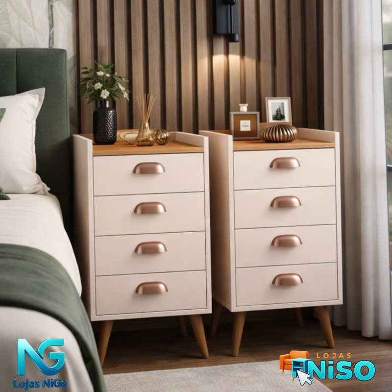 Mesa de Cabeceira Mini Cômoda Monet 04 Gavetas C