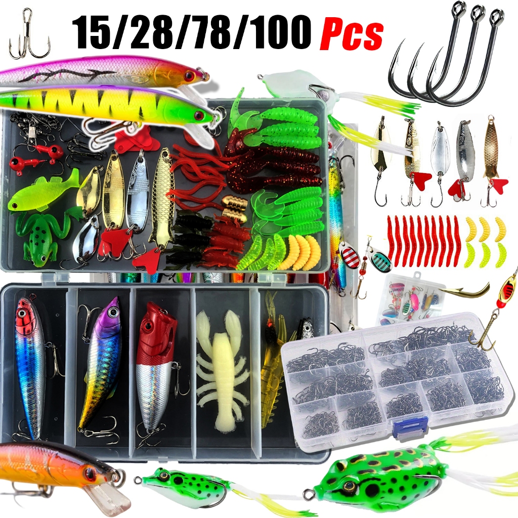 Inclui kits de iscas de pesca com 15 a 1000 peças