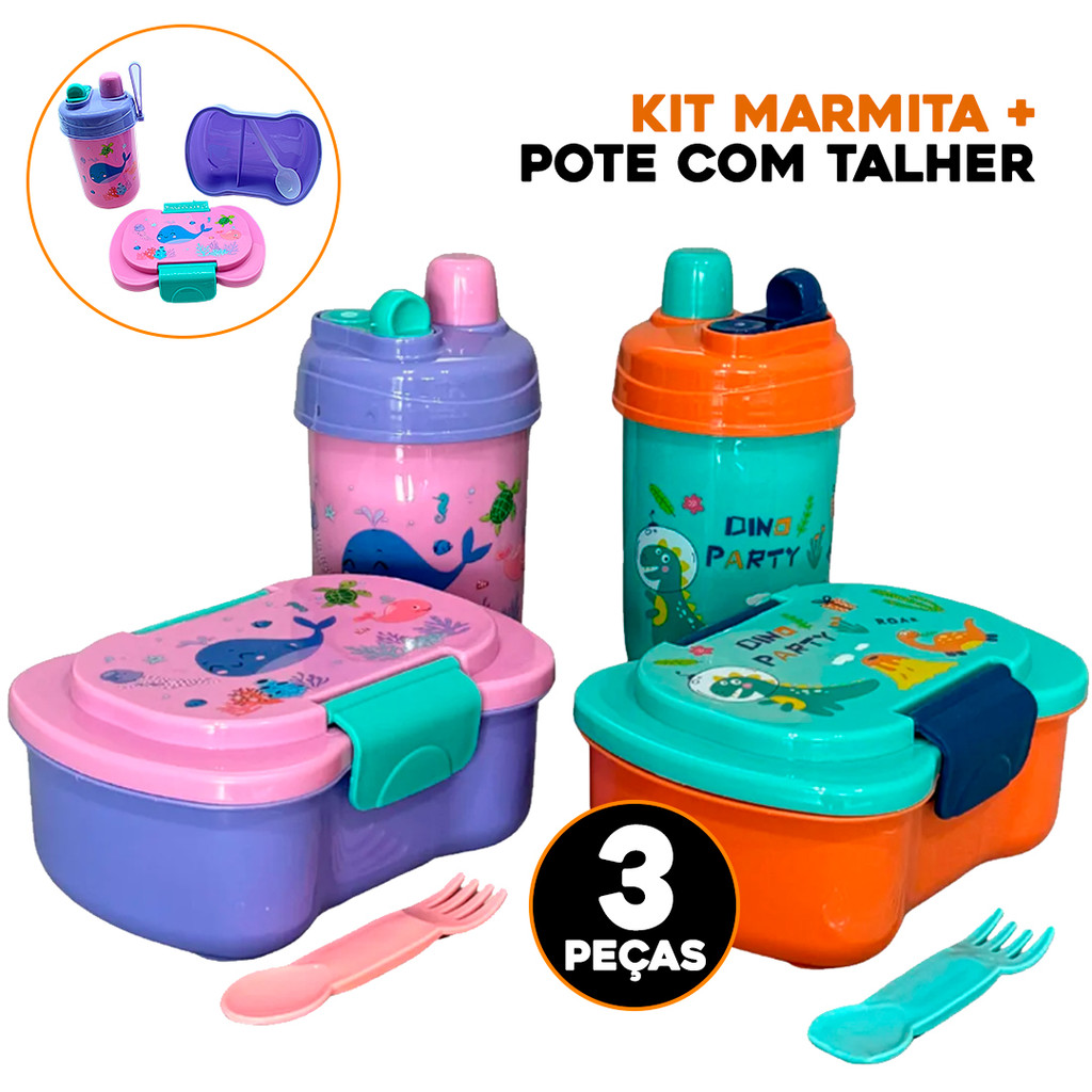 Marmita Infantil com Talher + Garrafinha Kit Alime
