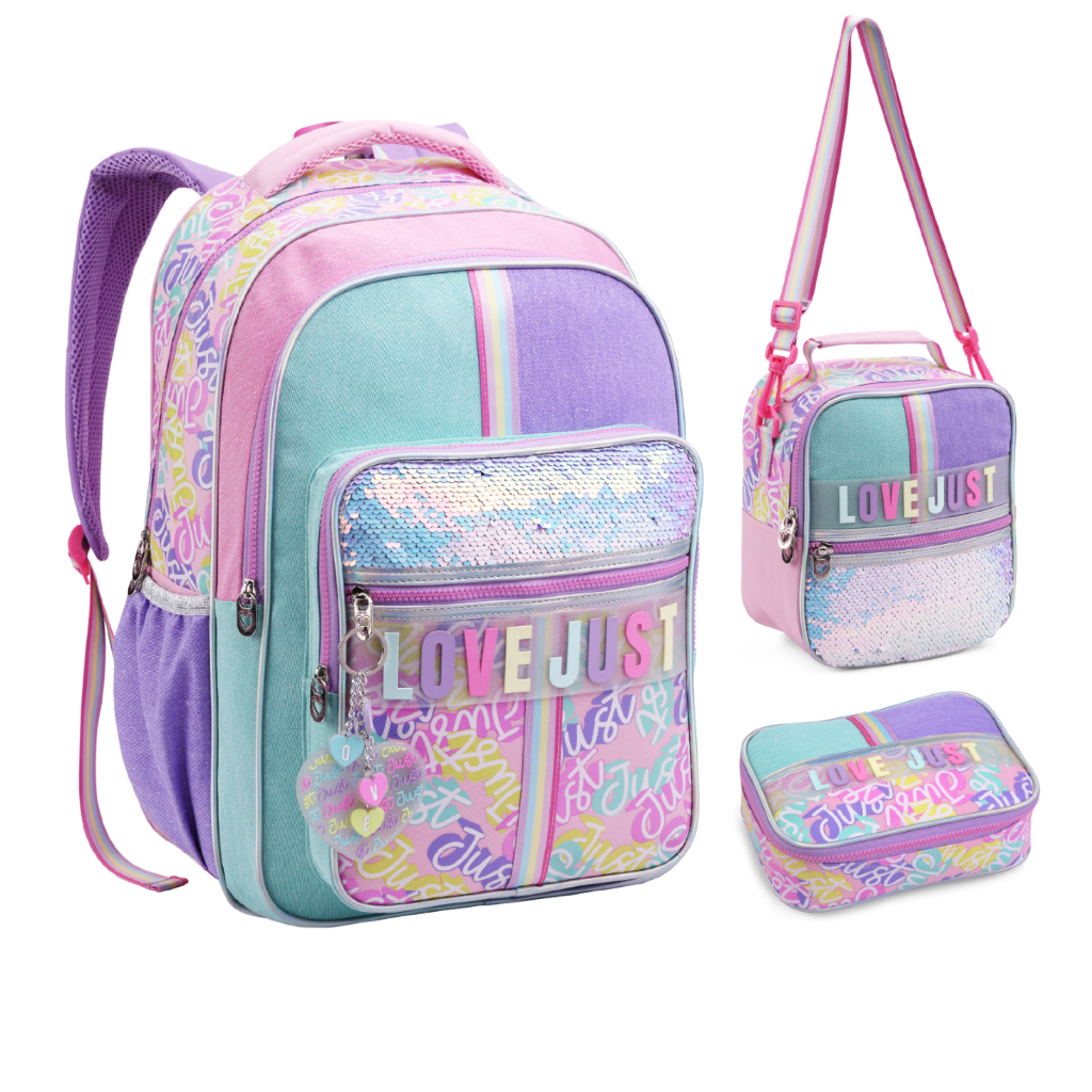 Kit Mochila De Costas Rainbow Escolar Lancheira Es