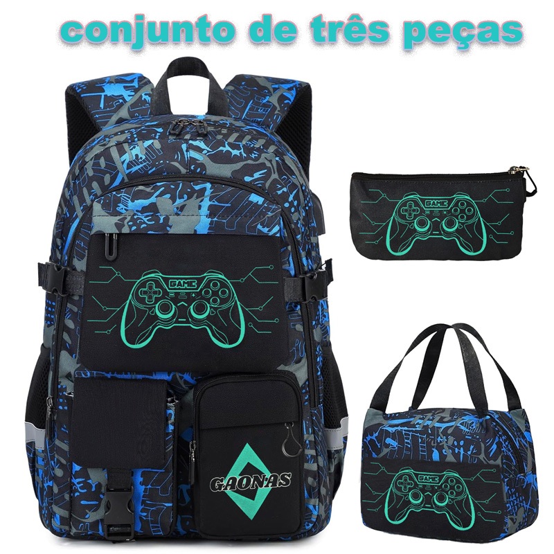 Kit Mochila Infantil Masculino 3 Peças com Lanche