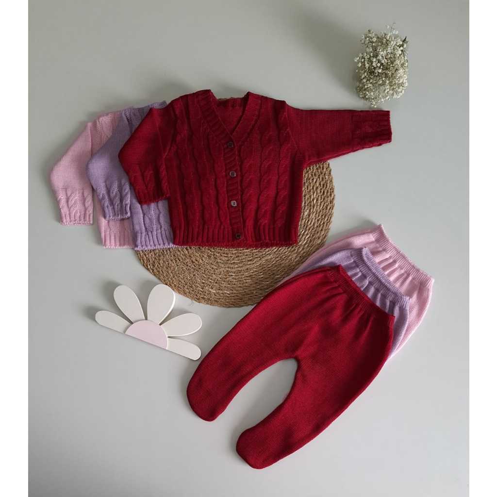 Conjunto Cardigan e Calça Tricot Recém Nascido T