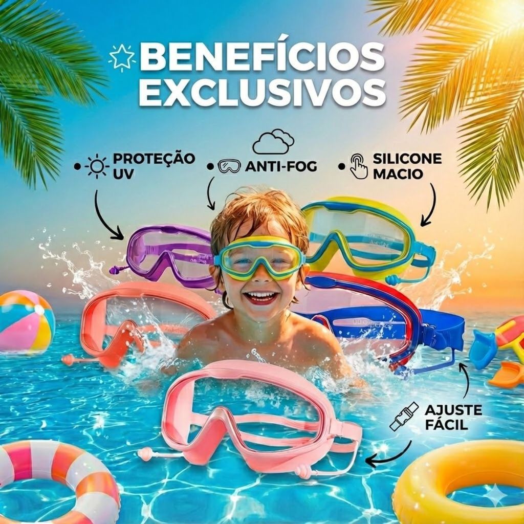 Óculos Máscara Natação Infantil Silicone Anti-