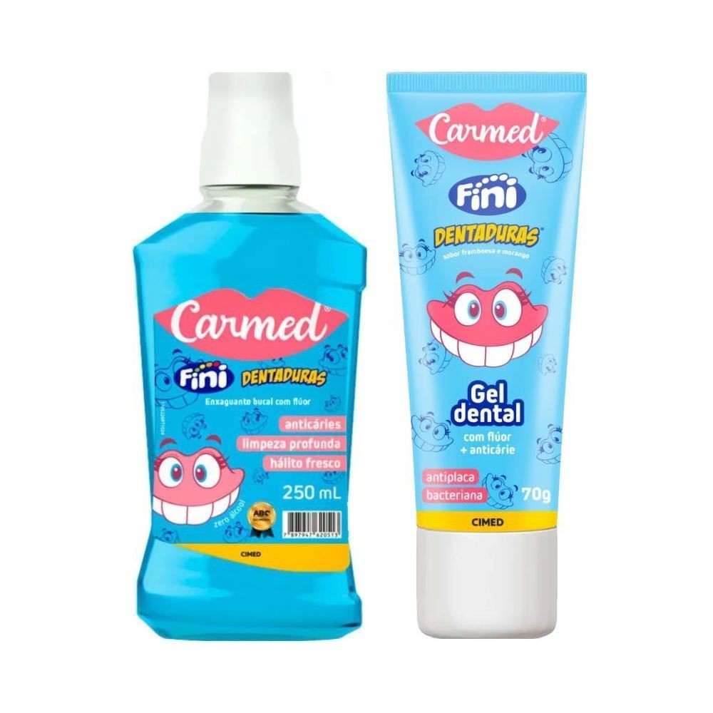 Kit Enxaguante Bucal e Gel Dental Carmed Fini Dent
