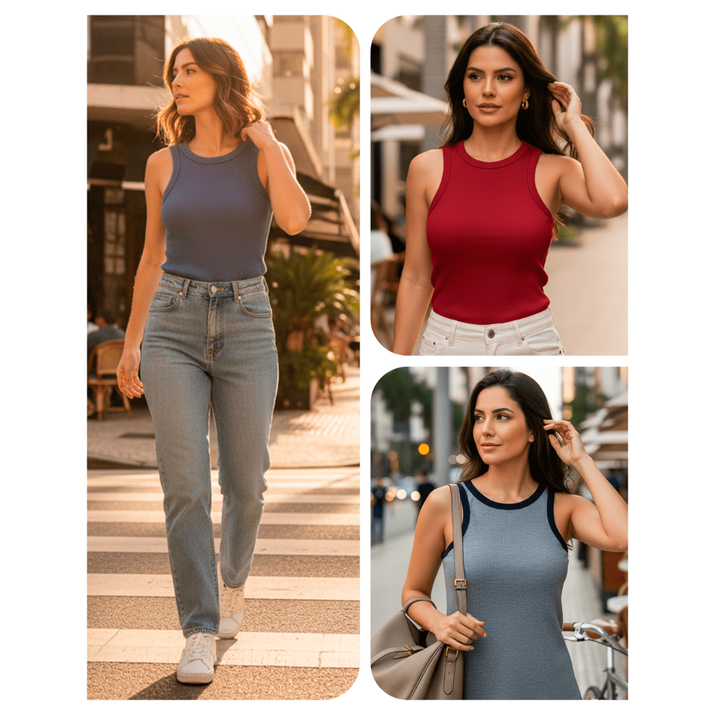 Kits de 1, 3 ou  5 Regatas Canelada Feminina Bási