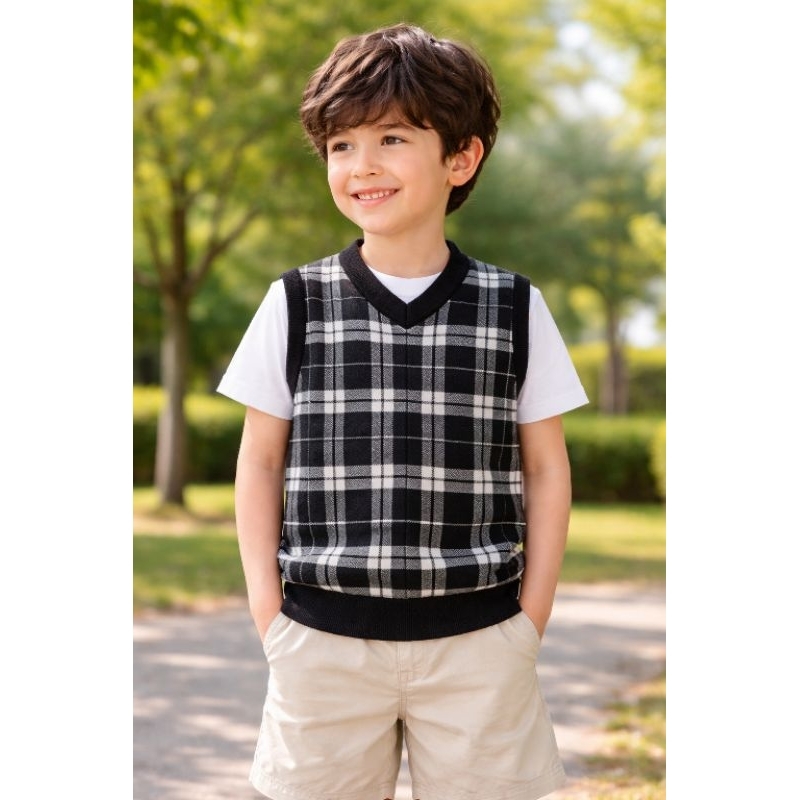 Colete Infantil Xadrez Preto e Branco Unissex Eleg