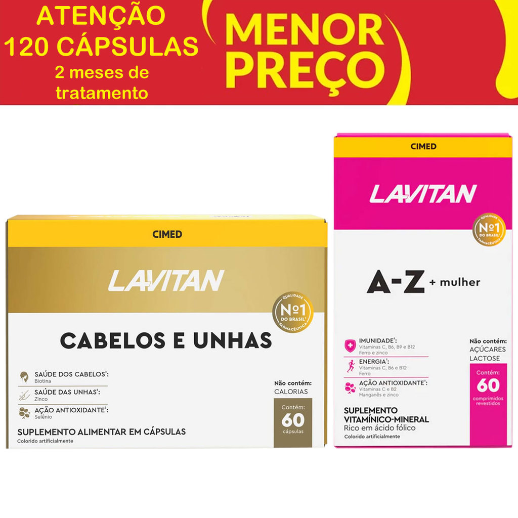 Kit Hair Lavitan Cabelos e Unhas c/60 + Lavitan A-