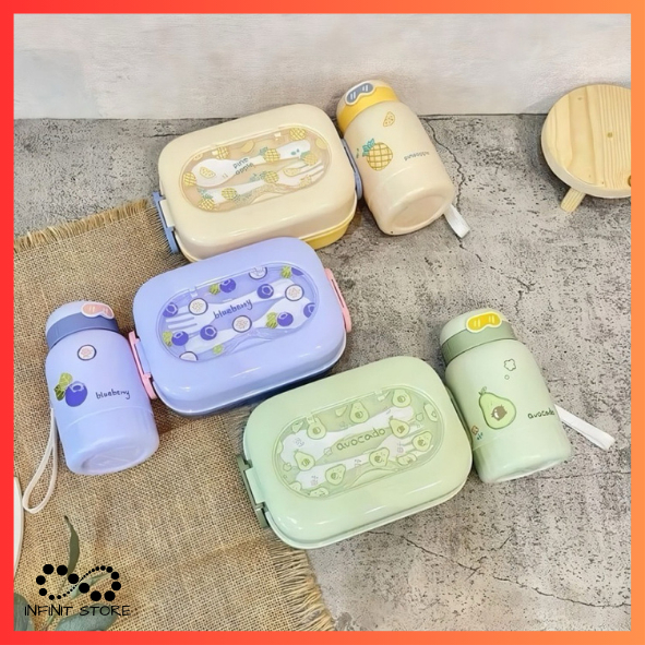 Kit Lancheira Marmita Quadrada/Redonda Com Garrafa