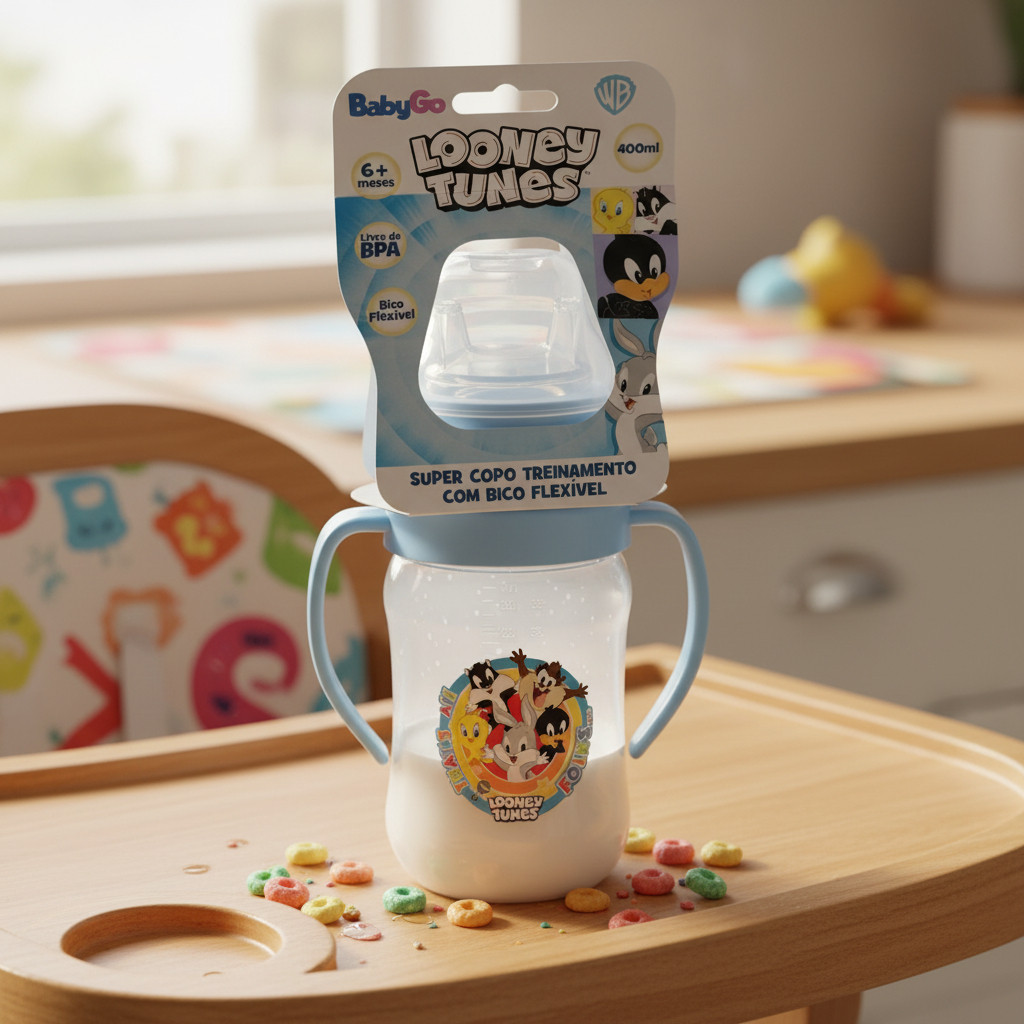 Copo Treinamento Azul 400ml C/ Alça Looney Tunes