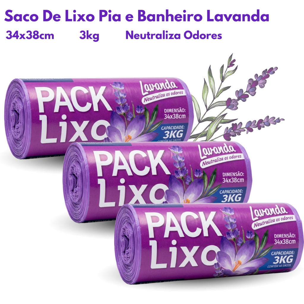 Saco de Lixo Perfumado Lavanda Com 40/80/120 Sacos