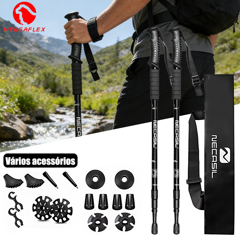 Bastões de Trekking Profissionais Alumínio Leve 