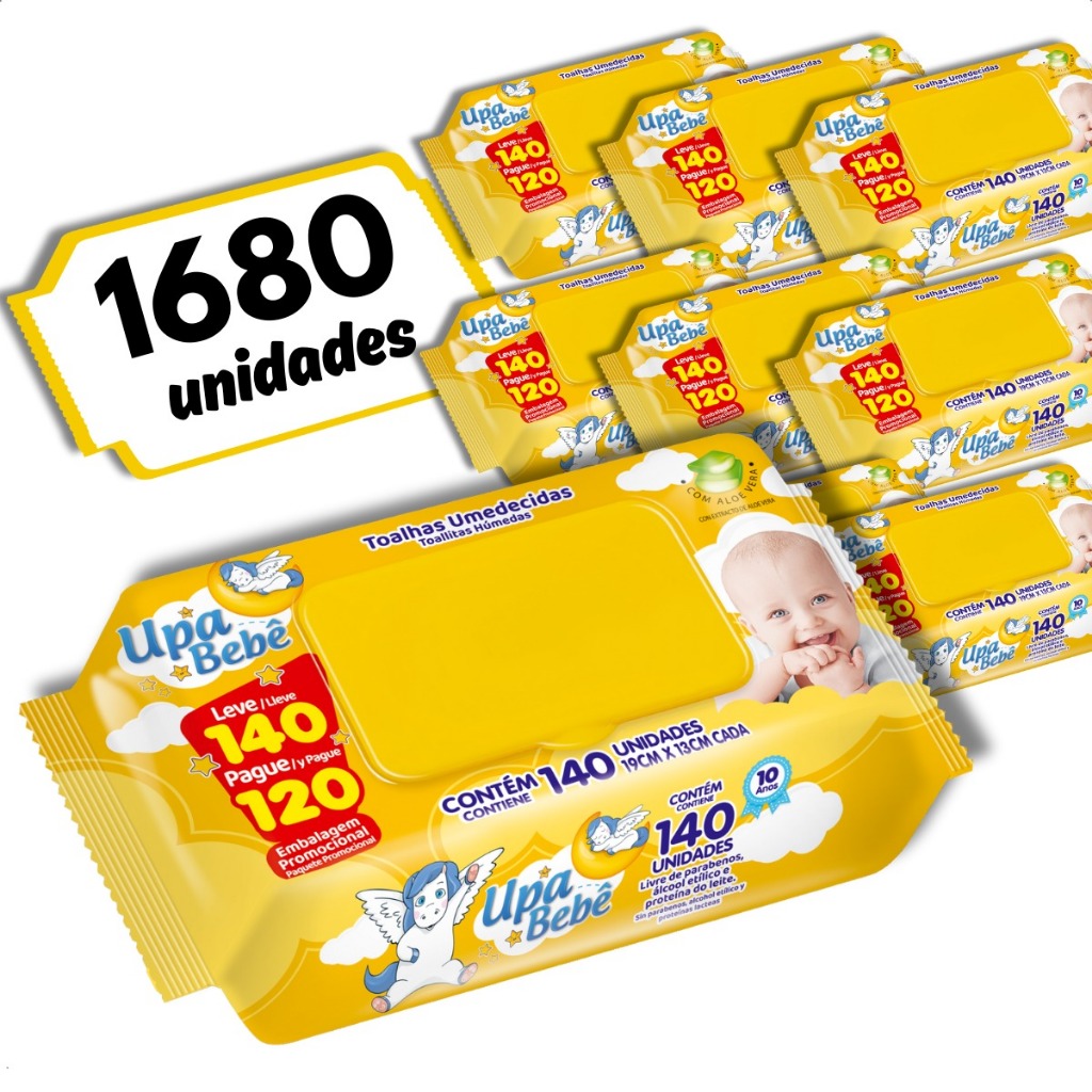 Kit 12 Toalhas Umedecidas Upa Bebê Flip Top 140un