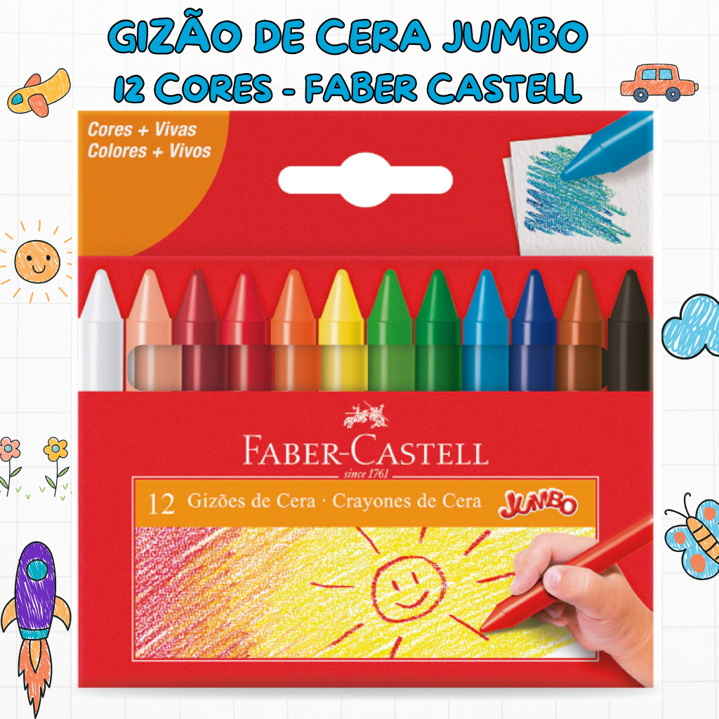 Giz de Cera Jumbo Gizão 12 Cores  Escolar Infanti