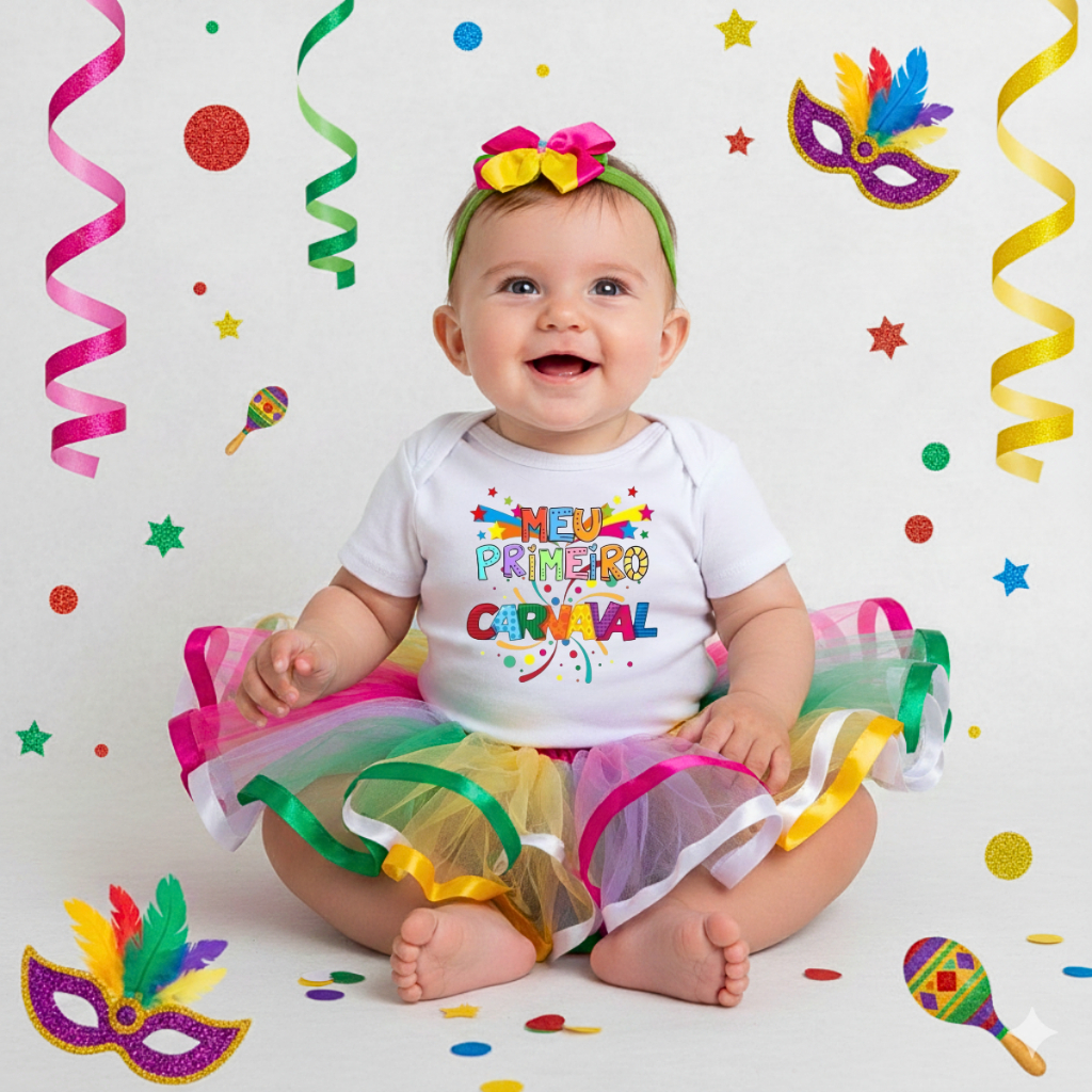 Body Bebê Meu Primeiro Carnaval Kit 3 Peças Femi