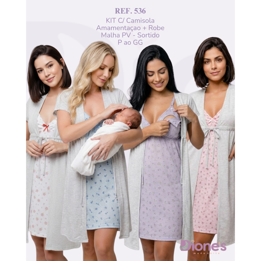 Kit Camisola Amamentação e Robe Pós Parto Saíd