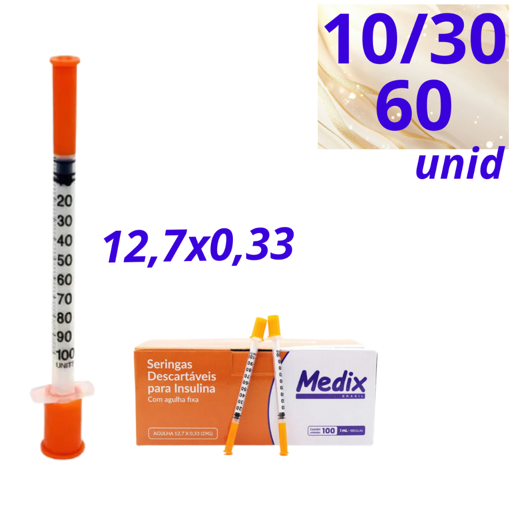 10/30/60 Un. Seringa Insulina 1ml C/ Agulha Fixa 1