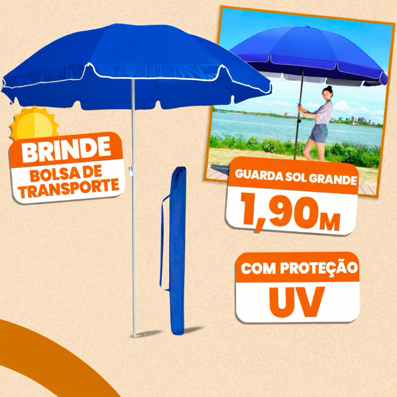 Guarda-Sol Praia Grande 1,90 Reforçado UV 50+ Com