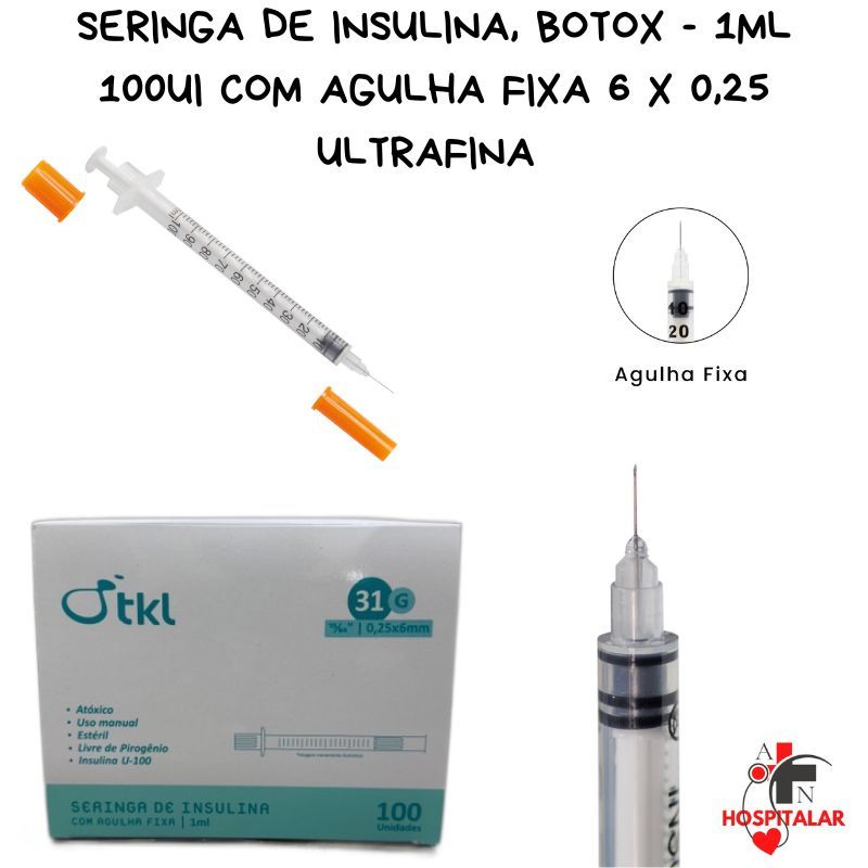 Seringa de Insulina Botox 1ml 100UI com Agulha Fix