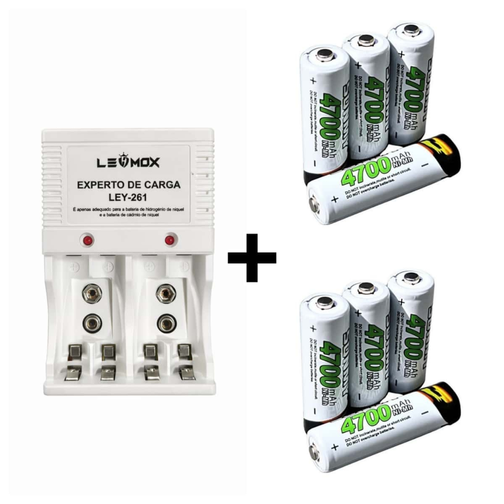 Kit Pilhas Recarregáveis AA 8 Unidades + Carregad