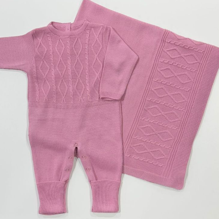 Kit Macacão e Manta Saida Maternidade de Tricô B