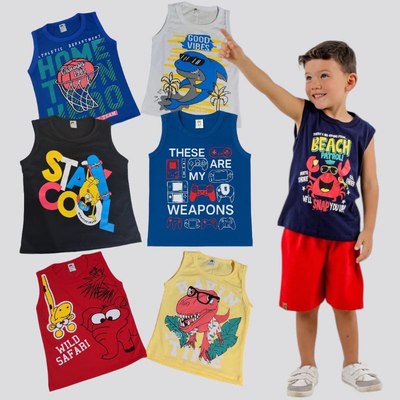 Kit 5 Regatas Infantis Masculinas  Tamanhos 2, 4, 