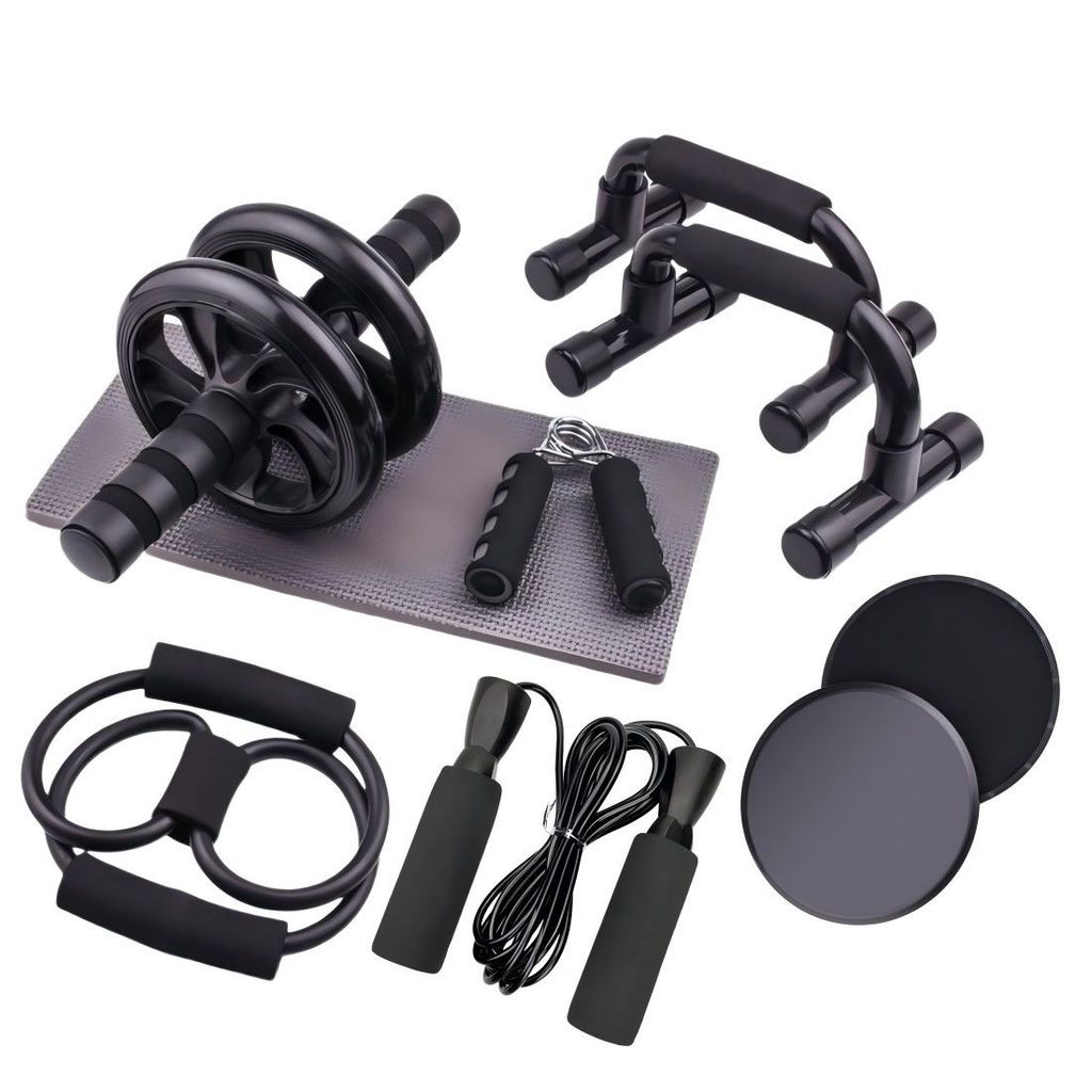 Kit 7pcs Roda Abdominal Flexão Corda Elástico Ha