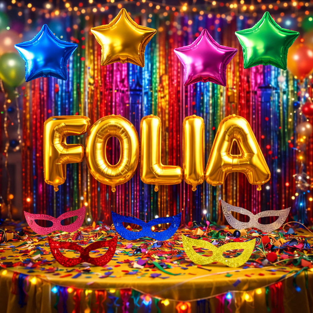 Kit Decoração de Carnaval, cortinas, Palavra Fol