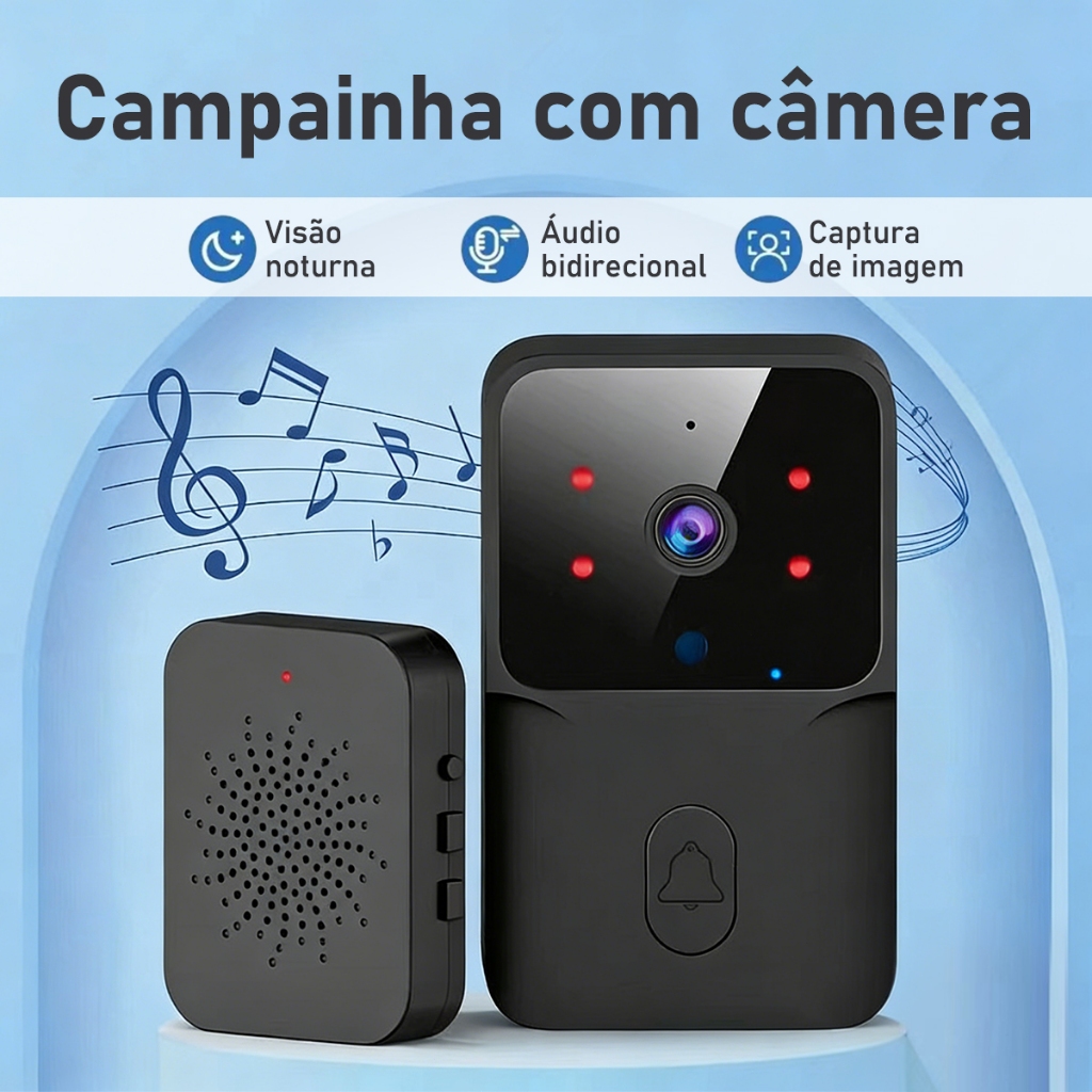 Campainha Com Câmera Vídeo Porteiro Sem Fio Wi-F