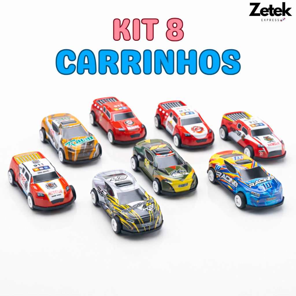 Kit Carrinhos Infantil Metálicos  Puxa Para Trás