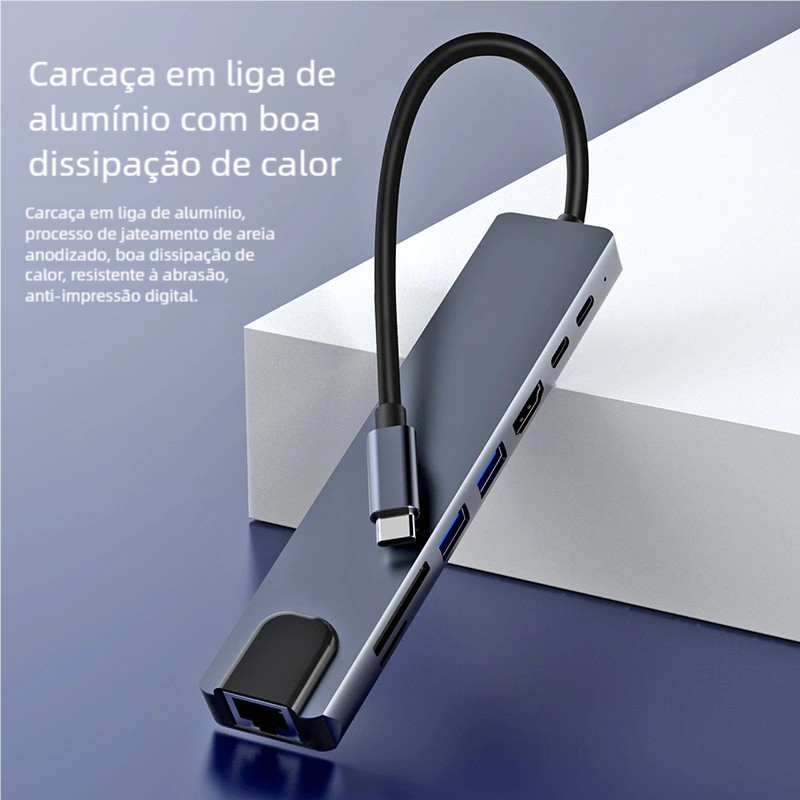 8 em 1 Estação de Acoplamento Hub OTG Tipo C USB