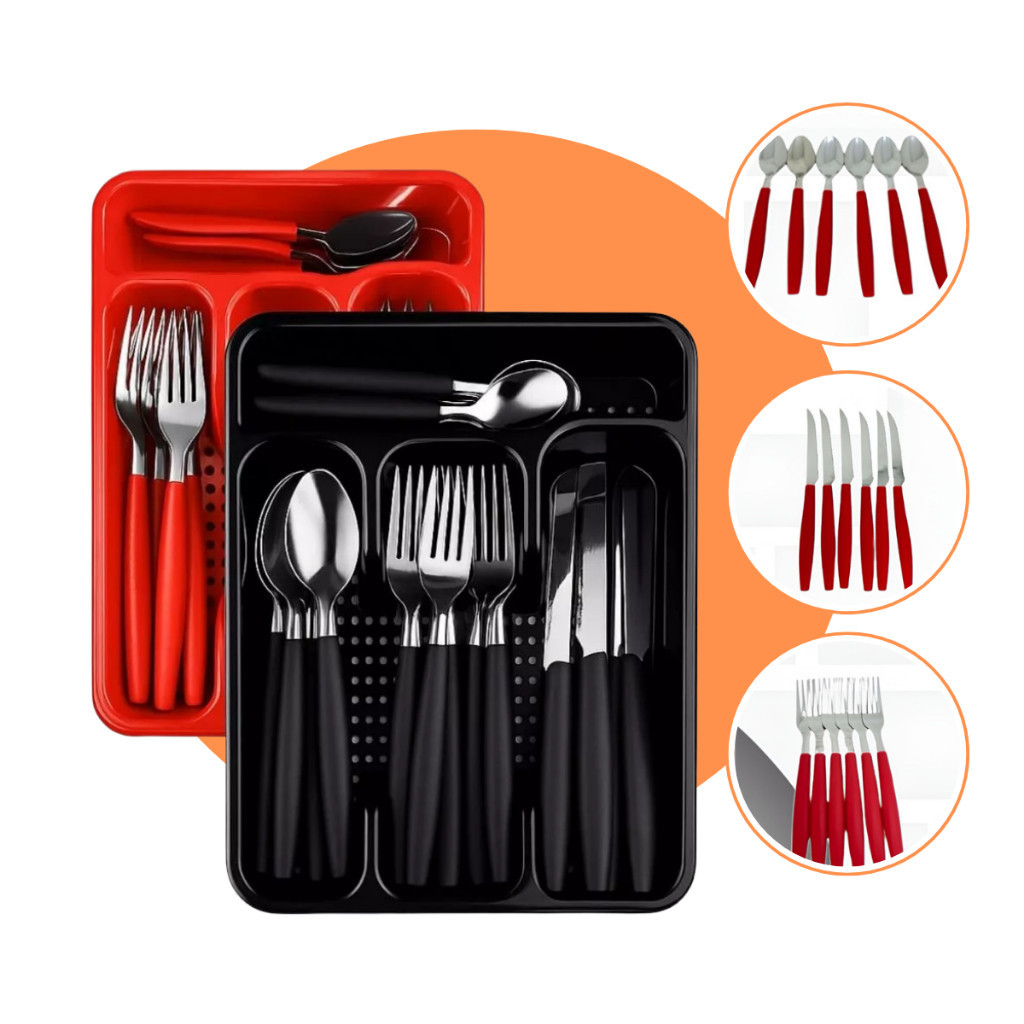 Faqueiro Inox Jogo De Talheres Porta Talher Com 25