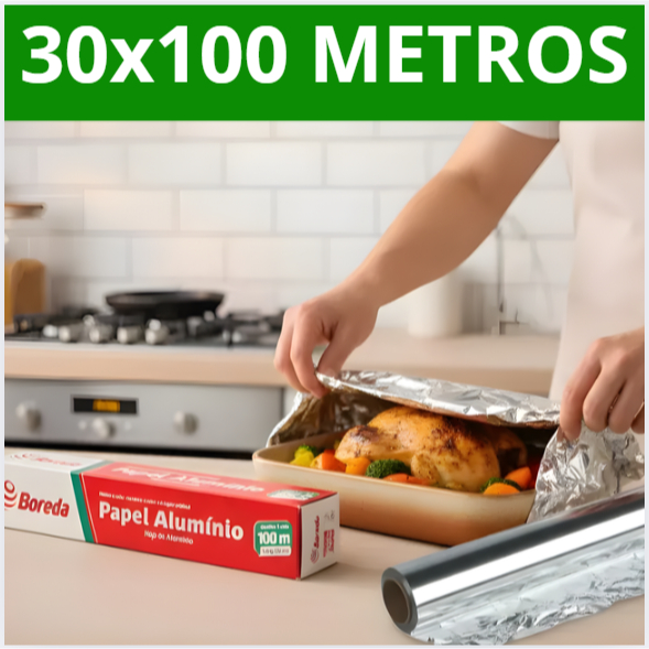 ROLO PAPEL ALUMÍNIO 100 METROS X 30 CM BOREDA