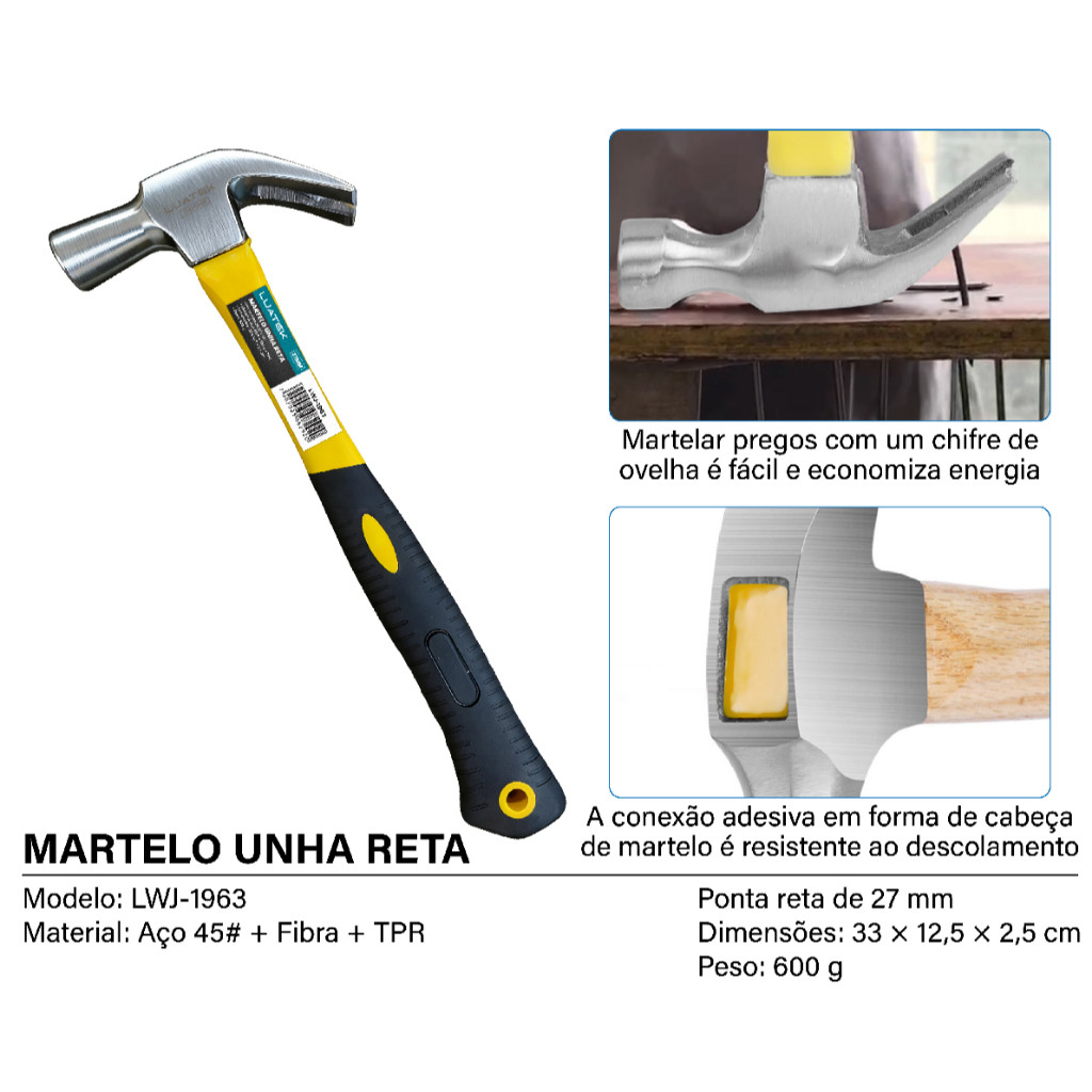 Martelo Tipo Unha Aço Carbono Com Cabo Emborracha