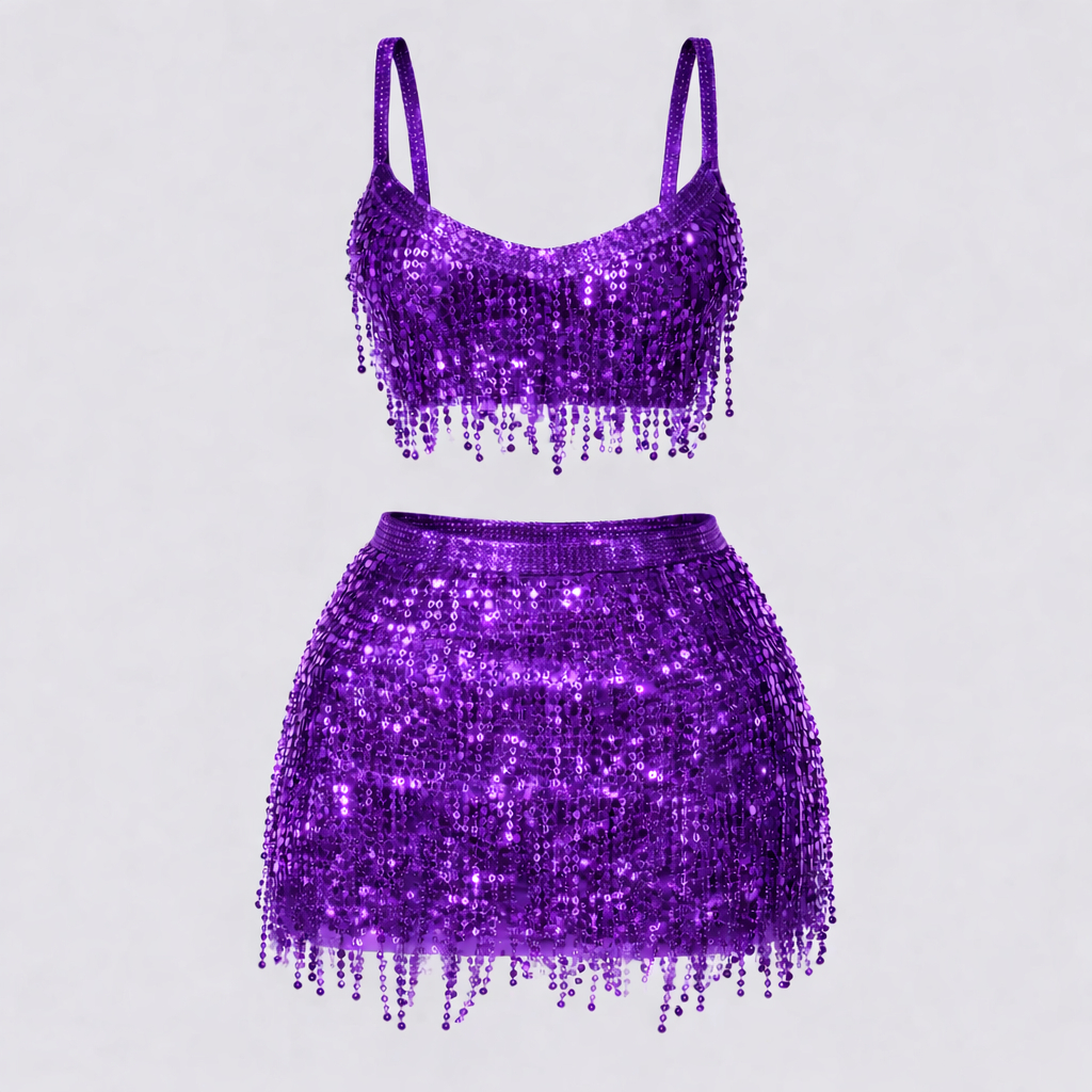 Conjunto Feminino Carnaval Top e Saia com Franjas 