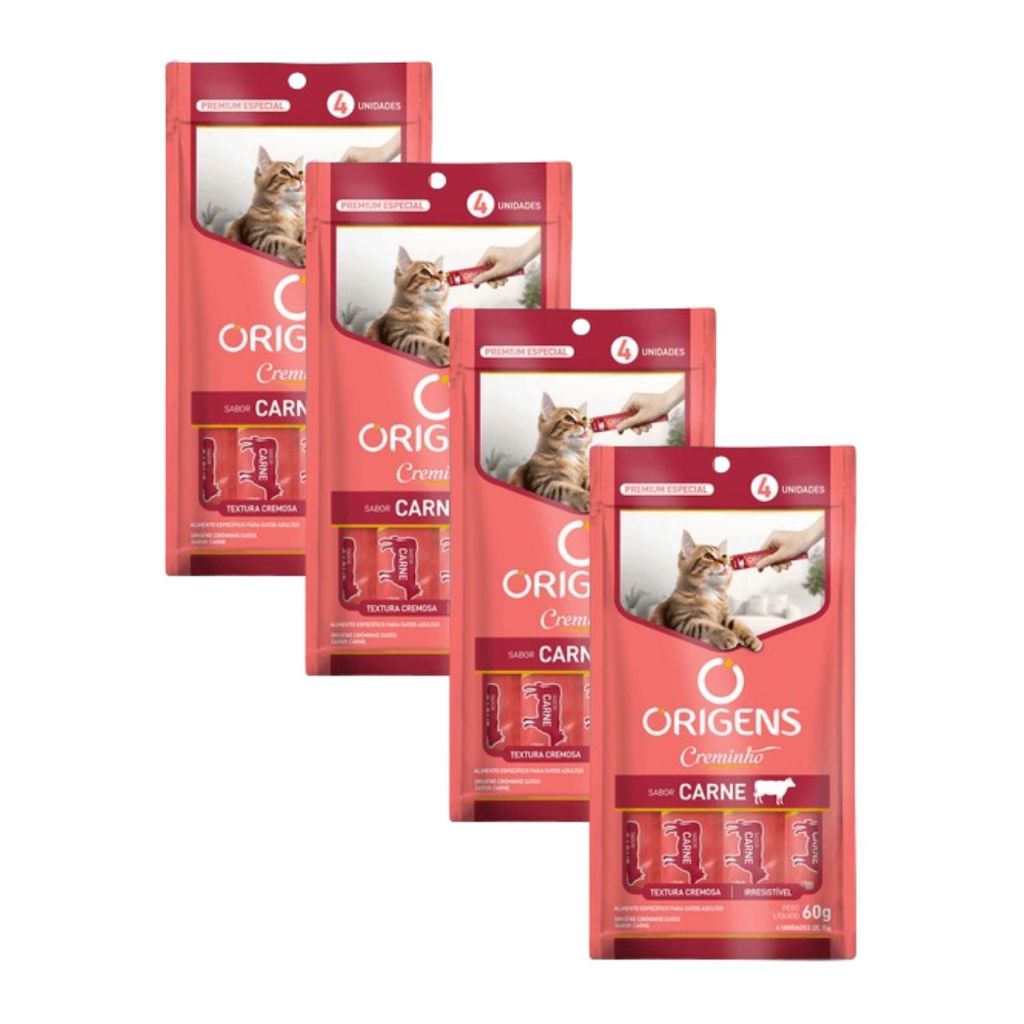 Kit 4x Petisco Origens Creminho Carne para Gatos &
