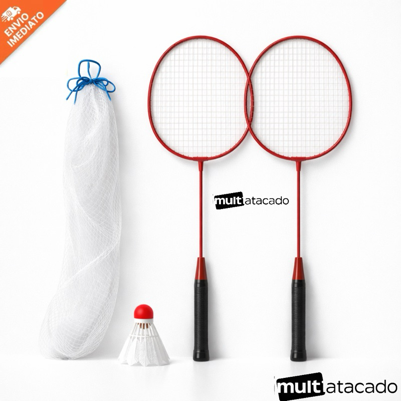 Kit 2 Raquetes Badminton C/ 1 Petecas E Bolsa rede