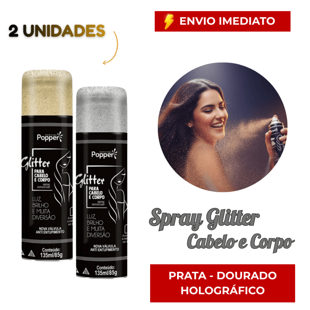 Kit 2 Spray Glitter Brilho Dourado Prata Cabelo Co