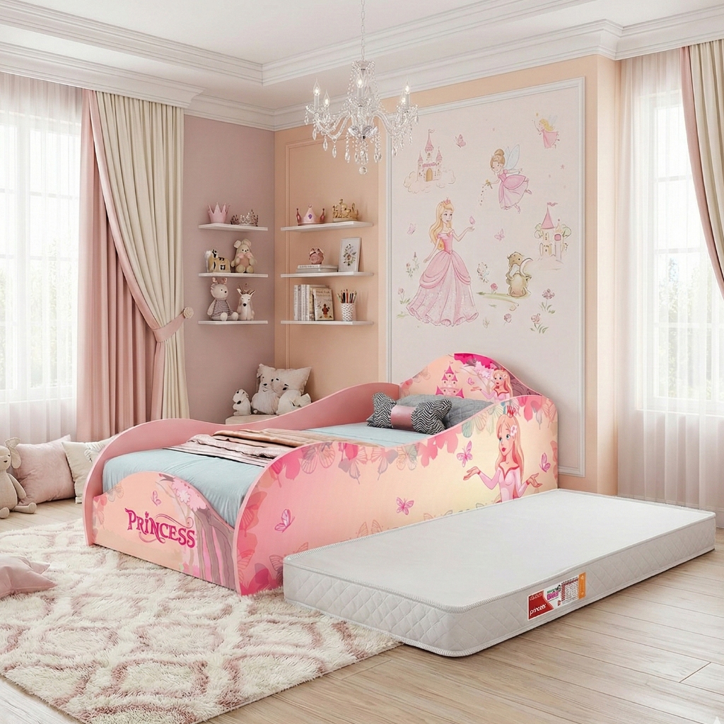 Cama Infantil Princesa Rosa em MDF Juvenil Feminin