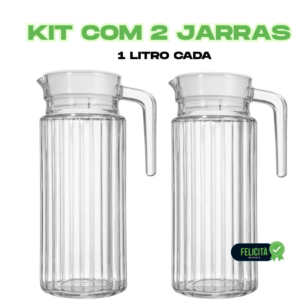 Kit 2 Jarras 1 Litro Vidro Grosso Para Suco Agua C