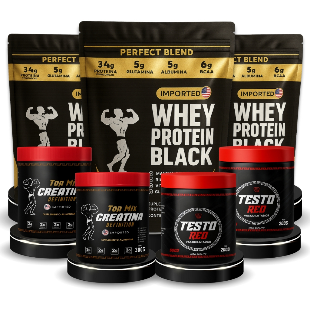 KIT 3x Whey Protein 1kg (3kg) + 2x Creatina 300g +