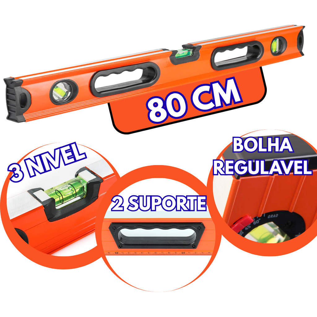 Nível Bolha Alumínio Prumo E Nível Com Imã 80c