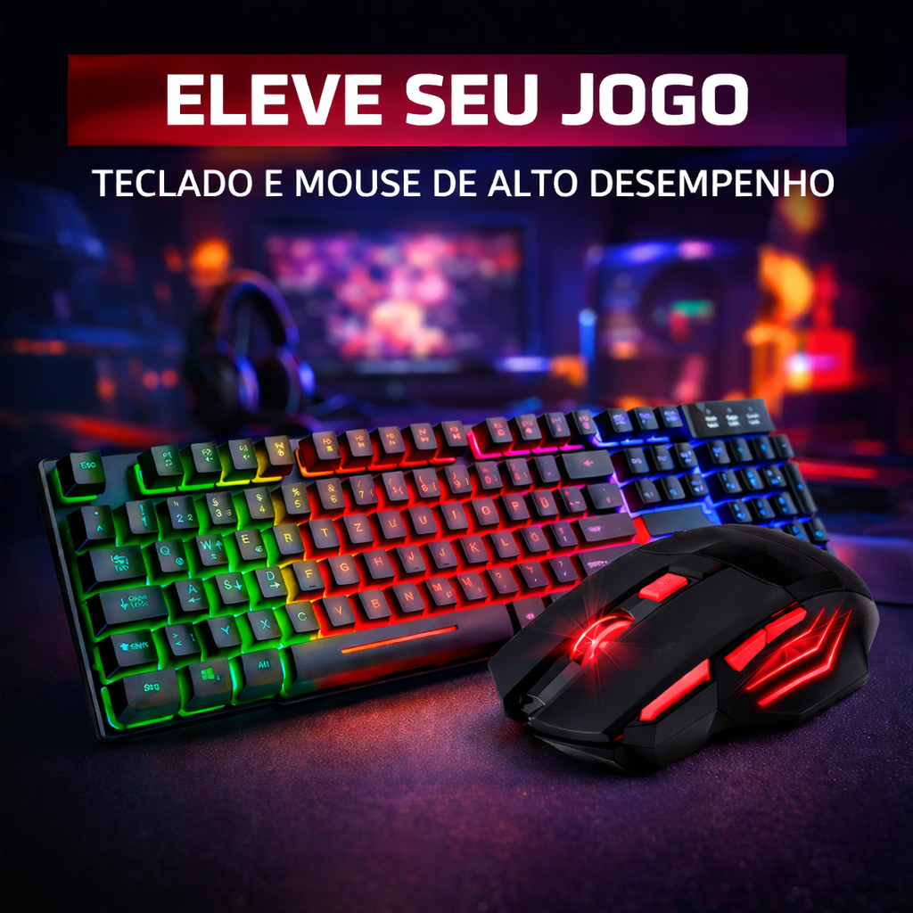 Kit Teclado Gamer Semi Mecanico Led Rgb Mouse Pret