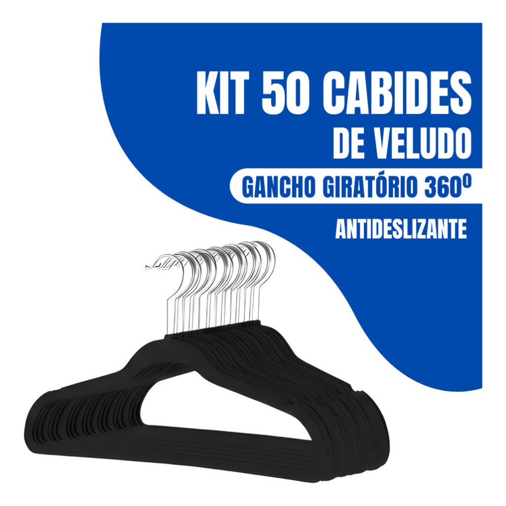 Kit 50 Cabides Adulto De Veludo Antideslizante Sli