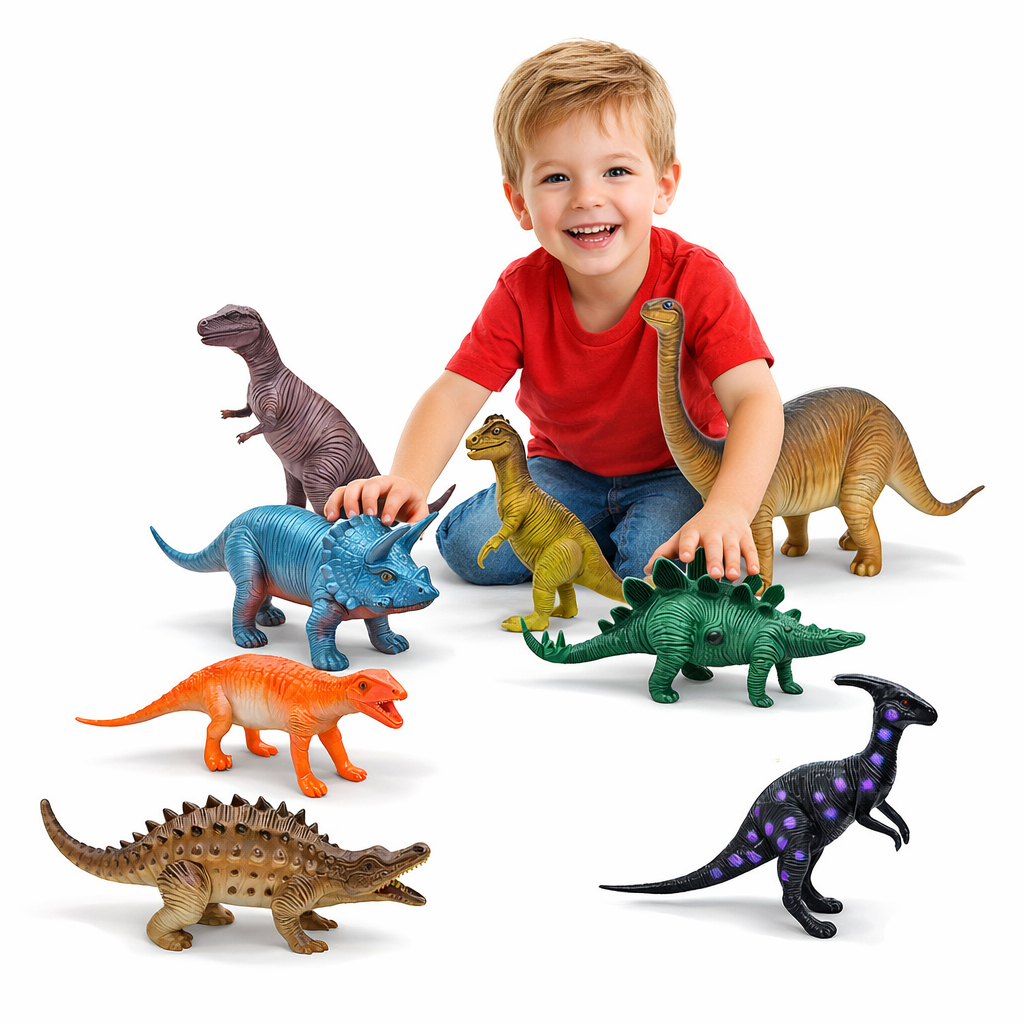 Kit 8 Dinossauros de Borracha Grande Brinquedo Inf