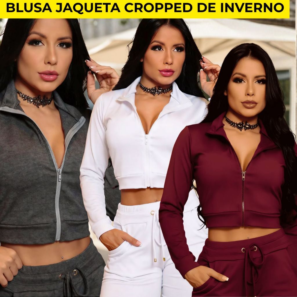 Blusa Jaqueta Cropped de Frio Feminino de Inverno 