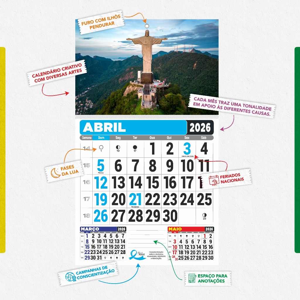 Calendário/Folhinha De Parede 2026 – Grande