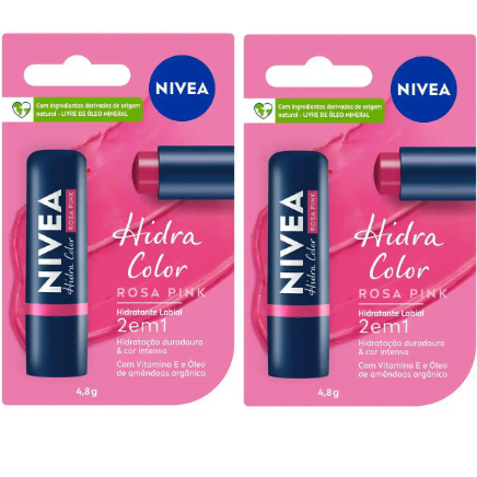 KIT 02 NIVEA Hidratante Labial Hidra Color 2 em 1 