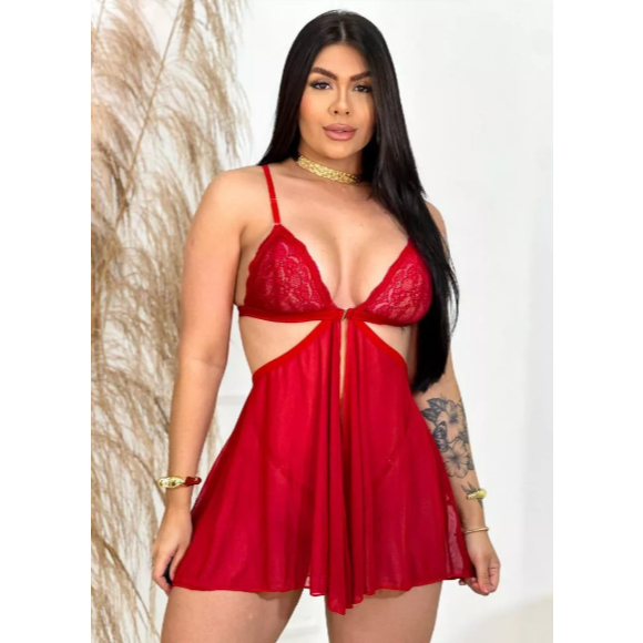 Camisola Sexy De Tule Com Calcinha De Regulagem Fe